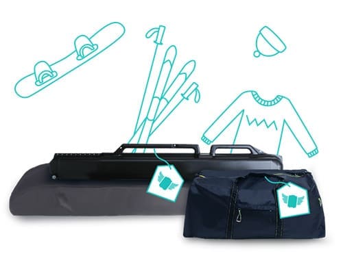 Snowboarder with gear ready to ship